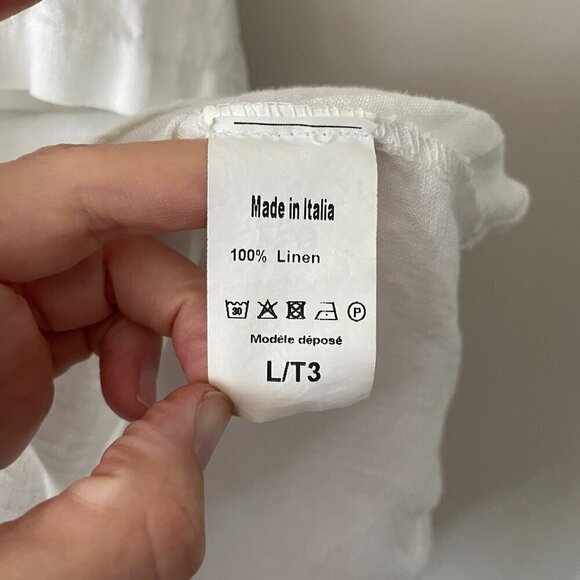 Nikita Linen Pullover V-Neck Short Sleeve Curvy Hem Casual Blouse White Large - Picture 10 of 10